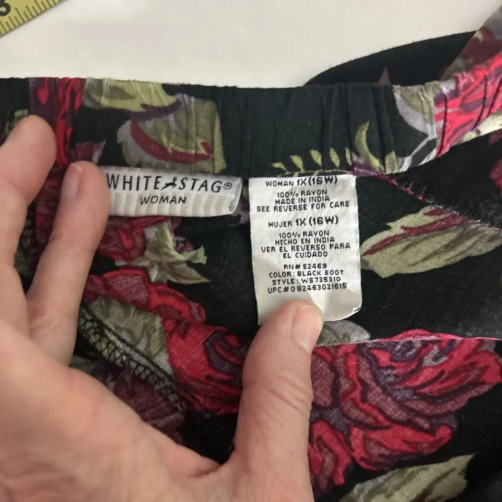 Vtg 90s Black Maxi Skirt W Red Roses Grunge Whimsy 90s Goth Size 1X